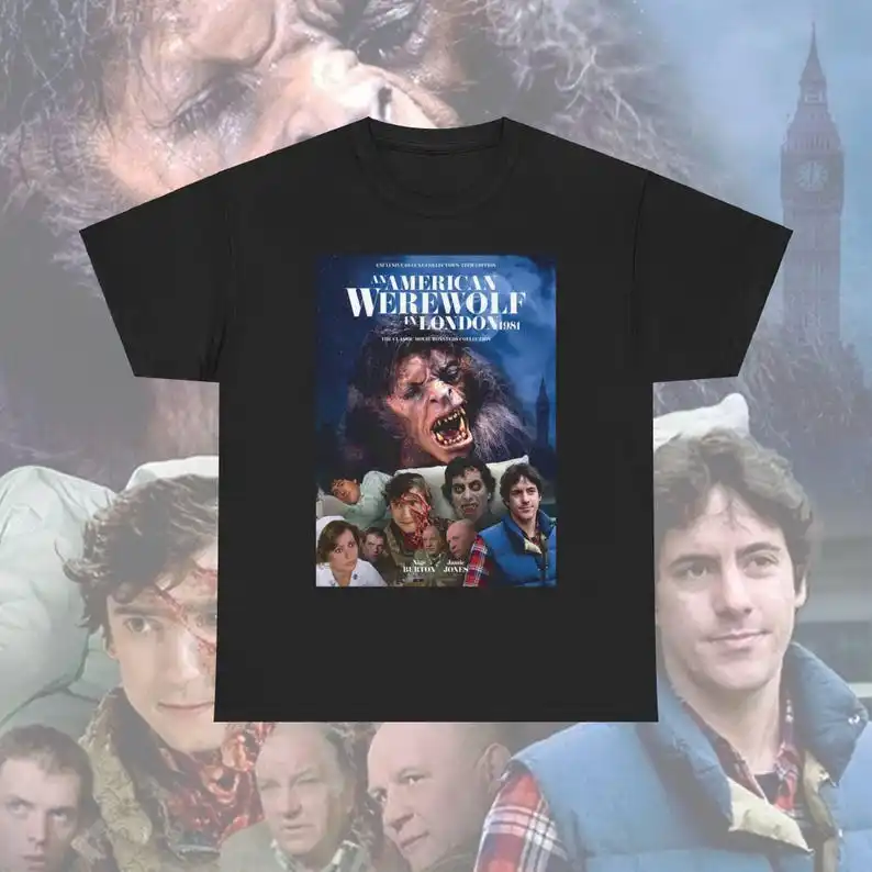 Camiseta unisex de hombre lobo americano en Londres, camiseta gráfica de película de terror para fanáticos, regalo para entusiastas del terror, película retro