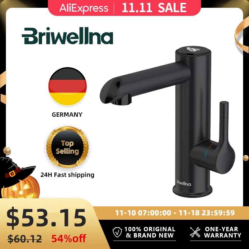 

Briwellna Stainless Steel Electric Faucet For Bathroom 220V Instant Hot Water Tap Water Heater and Faucet 2 in 1 Geyser