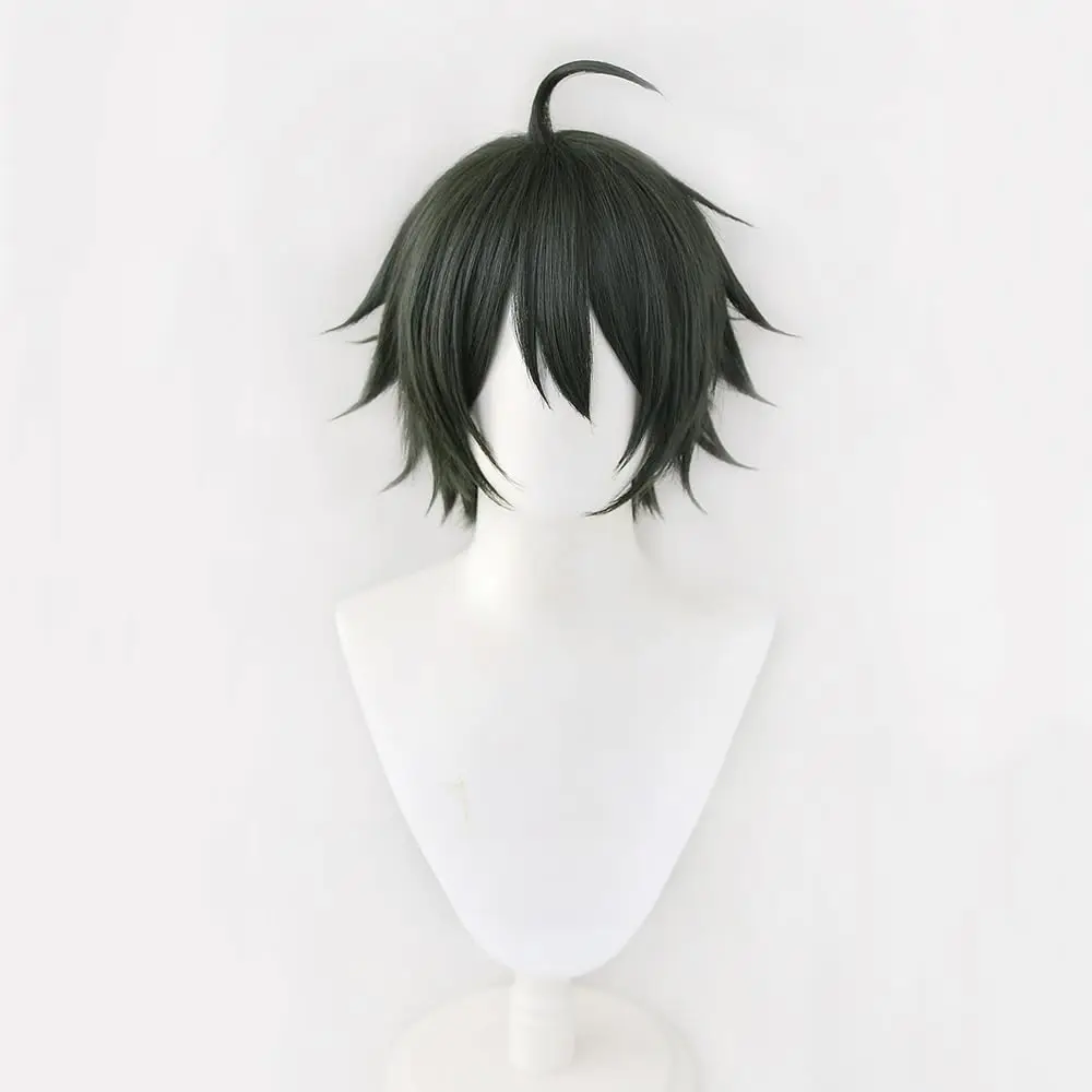 Anime Cosplay Wig Short Dark Green Hair Straight Hair Layered Wig with Bangs Heat Resistant Synthetic Hair Halloween Party Wigs view 5