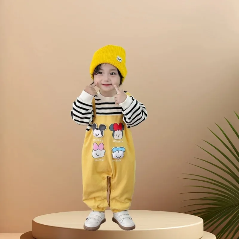 ディズニー赤ちゃん男の子冬ストライプロンパースカバーオール幼児服暖かい厚みのある新生児0-1歳ボディスーツソフトウェア