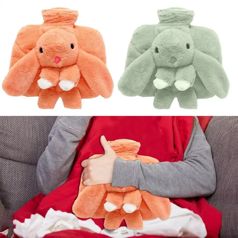 1pc Portable Cute Plush Rabbit PVC Hot Water Bottle Bag Stress Pain Relief With Soft Cover Winter Warm Heat Reusable Hand Warmer