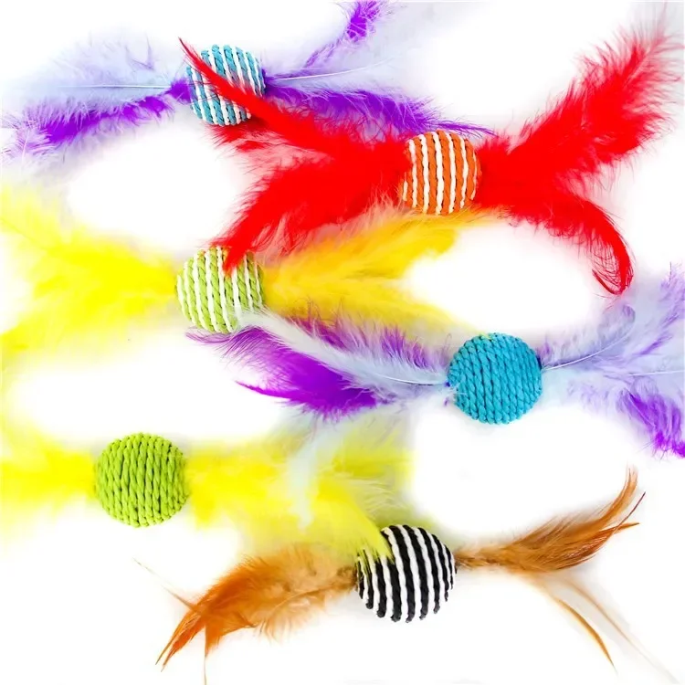 

Cat Toy Paper Rope Ball Double Ended Feather Bite Resistant Scratch Resistant Interactive Toy Supplies