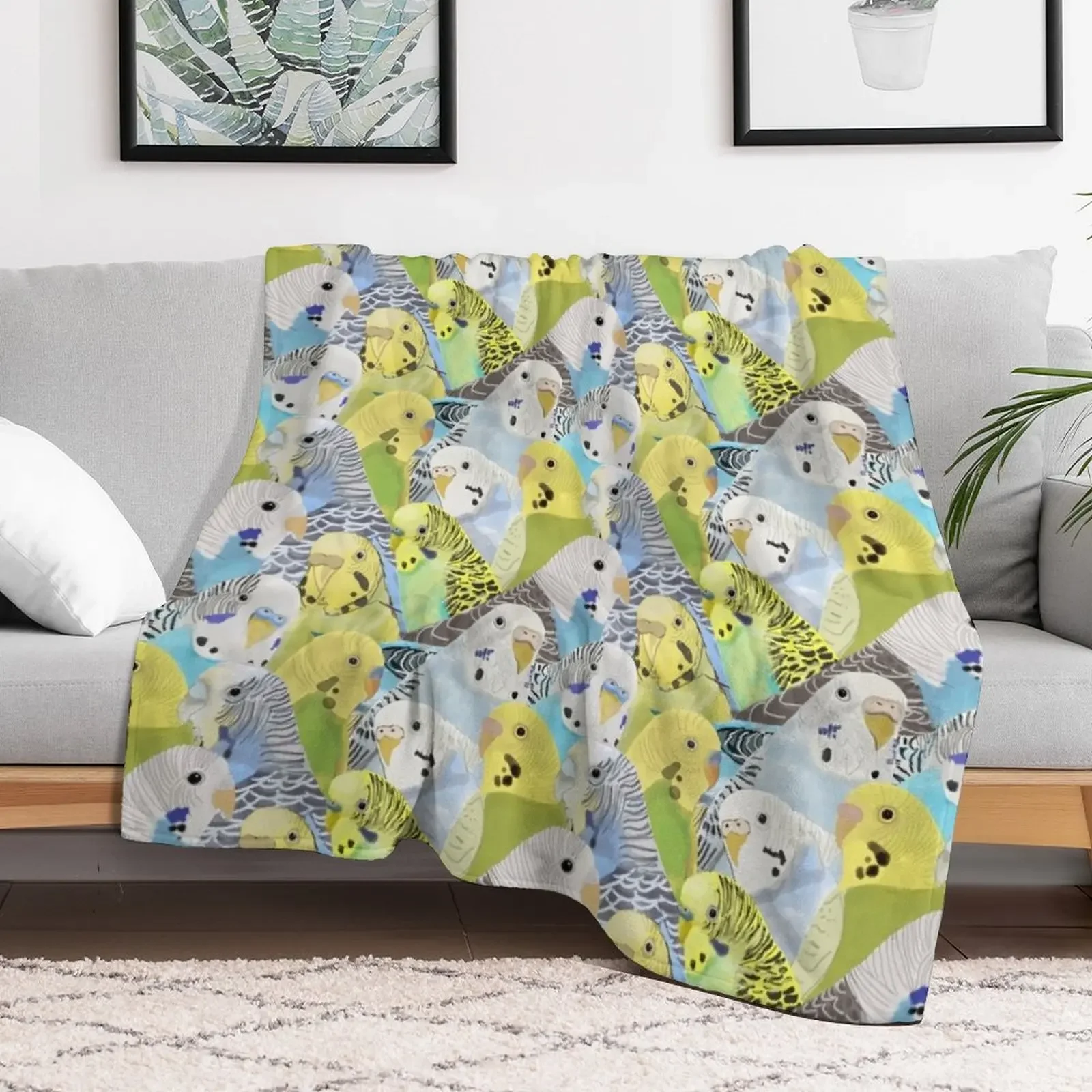 Budgie Parakeets Throw Blanket Sofas wednesday halloween Loose Blankets