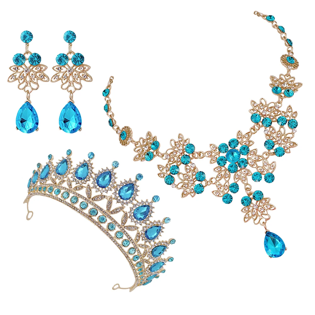 

Rhinestone Crown Necklace Earring Set Dangle Bride Wedding Accessories For Tiaras Party Prom Evening Photoshoot Gifts