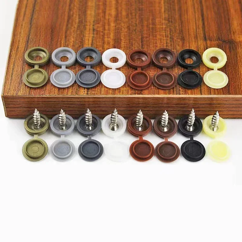 100Pcs Hinged Plastic Screw Cap Cover Nuts Fold Snap Protective Cap Button Screw Wood Furniture Decorative Nuts Bolts Hardware