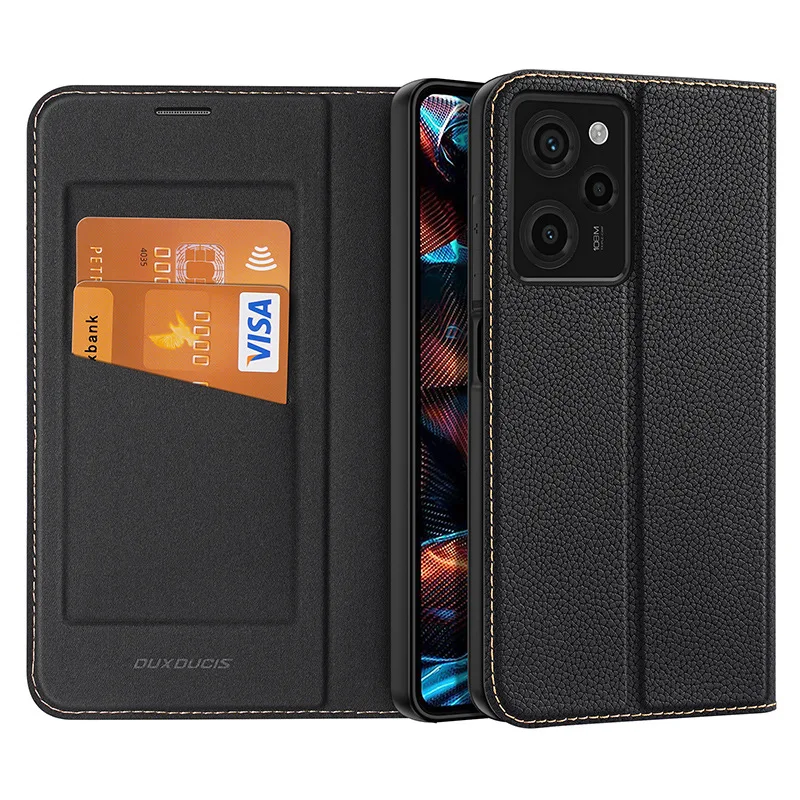 Dux Ducis Luxury Genuine Litchi Grain Leather Wallet Case For Xiaomi Redmi Note 12 Note12 Pro Plus Card Holder Comfortable Cover