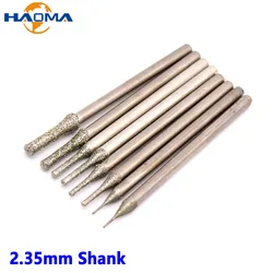 2.35mm Shank 0.3-2.5mm Diamond Coated Tipped Drill Bit Grinding Head Burr Needle Engraving Glass Jade Stone Rotary Drill Bits