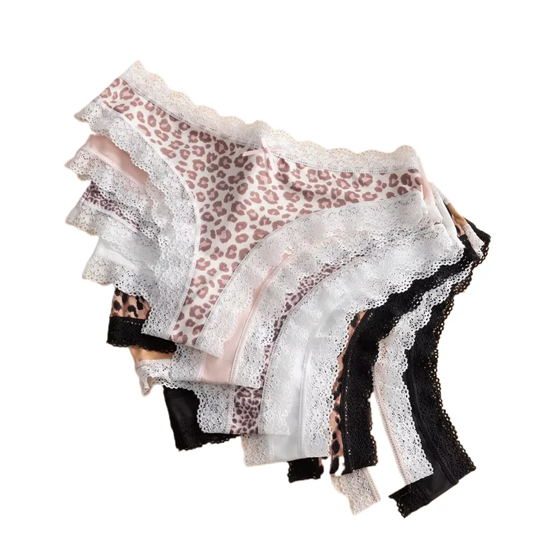 Women's Lace Floral Thongs Sexy Leopard Breathable Panties Low Waist G-String Female Fashion Underwear Cozy T-Back Lingerie