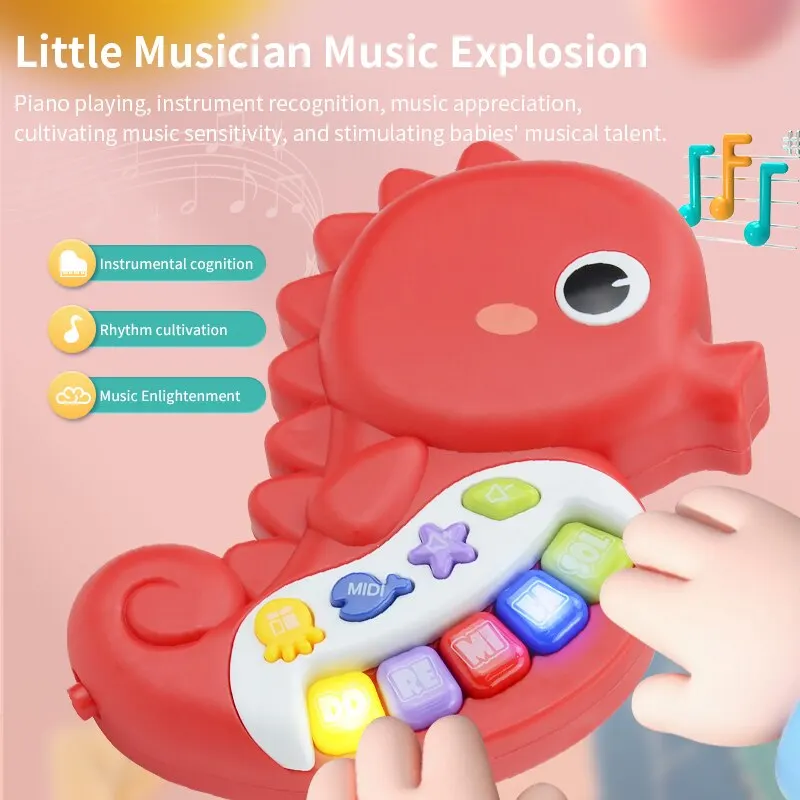 Baby Music Seahorse Electronic Piano Toys.Toddler Learning Sensory Toy, Musical Piano Keyboard Light Sounds.Infant Birthday Gift