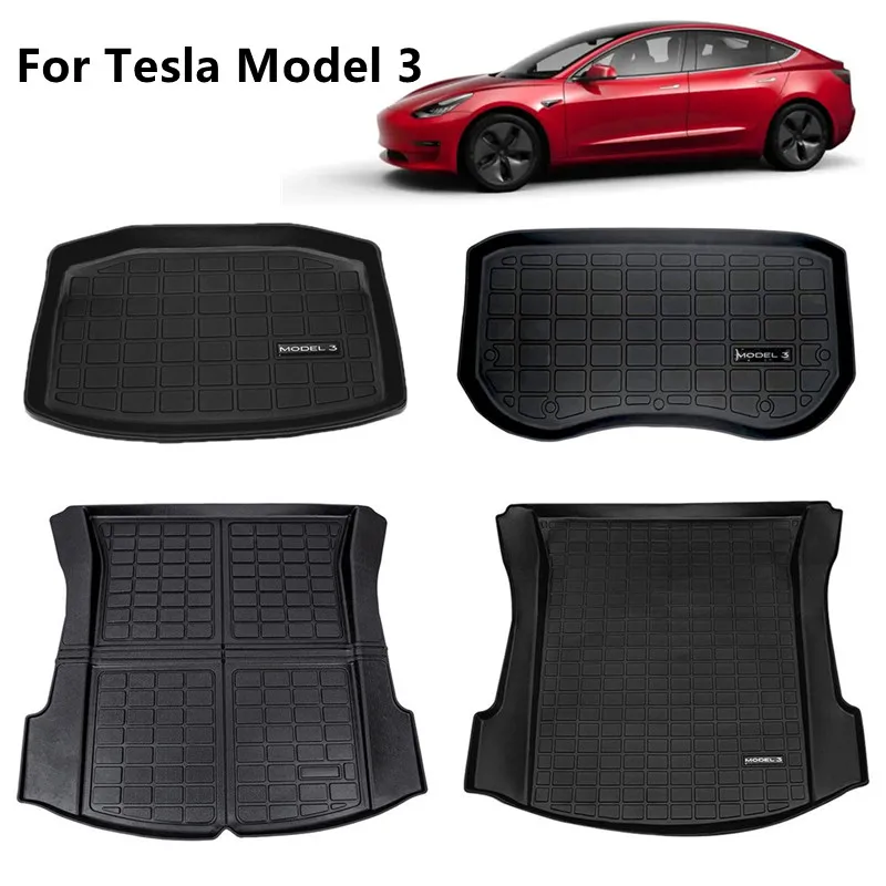 

For Tesla Model 3 2017-2021 Car Mats Front Rear Trunk Mat Cargo Tray Waterproof Wearable TPE Protective Pad Storage Accessories