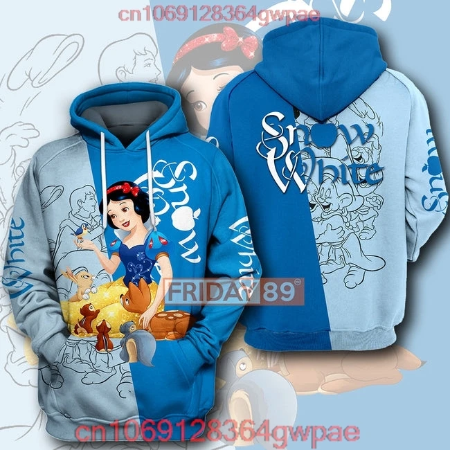 Disney Snow White and the Seven Dwarfs 3D Hoodie Fashion Retro Zipper Hoodie Women's Casual Sweatshirt