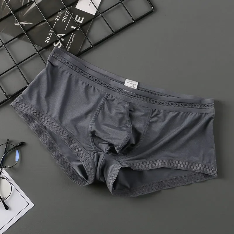 Ice Silk Boxer Briefs Male See Through Underwear Seamless Panties Male Breathable Underpants Bulge Pouch Boxer Trunks Lingerie