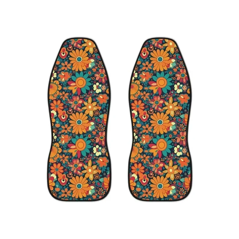 Colorful 70s Hippie Flower Car Seat Covers, Groovy Floral Pattern, Retro Style Vehicle Accessory, Durable Polyester,