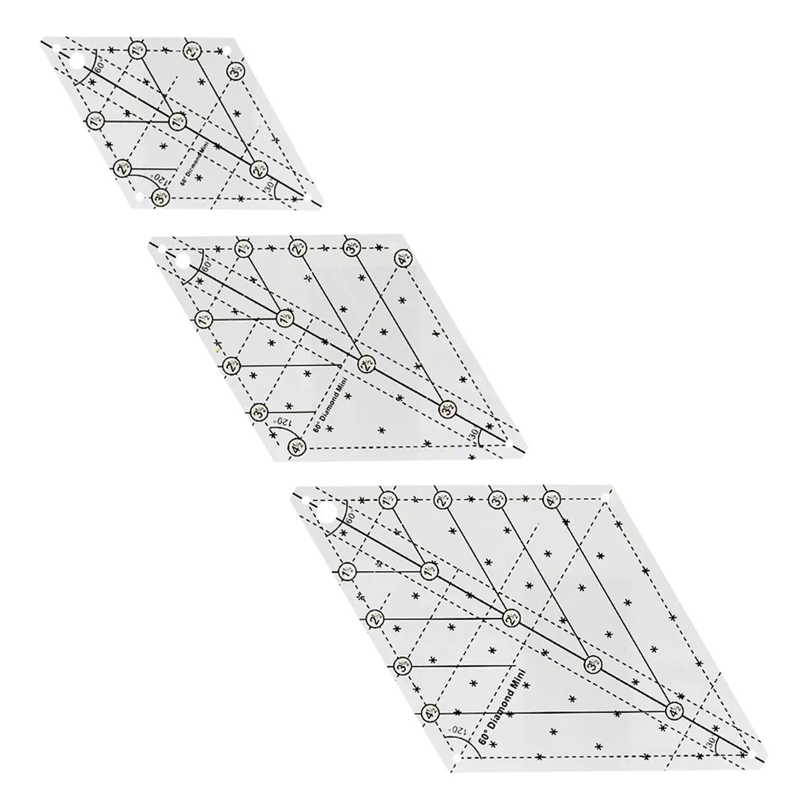 60 Degree Diamond Quilting Template Patchwork Sewing Ruler Multifunctional Template Sampler for DIY Quilting Sewing Accessories