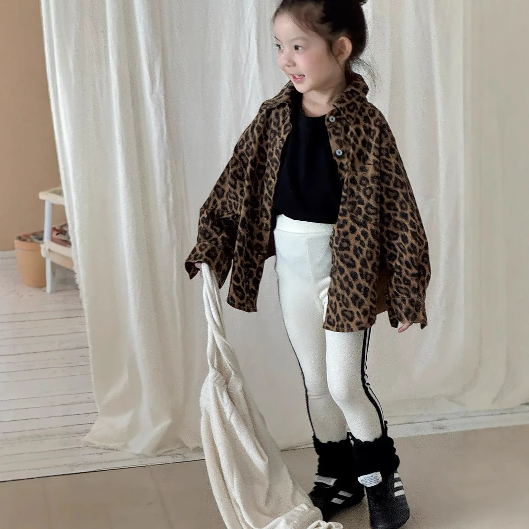 

2025 Girls' Autumn New Retro Casual Loose Shirt Children's Silhouette Jacket