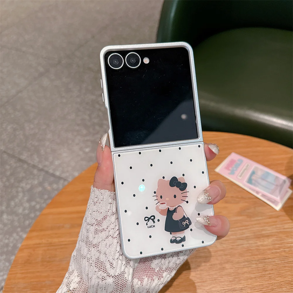 

Cartoon HelloKitty Phone case for Samsung Galaxy Z Flip6 7 FE Flip5 6 7 Flip7 cover Kawaii Shockproof Tempered Glass Funda Capa