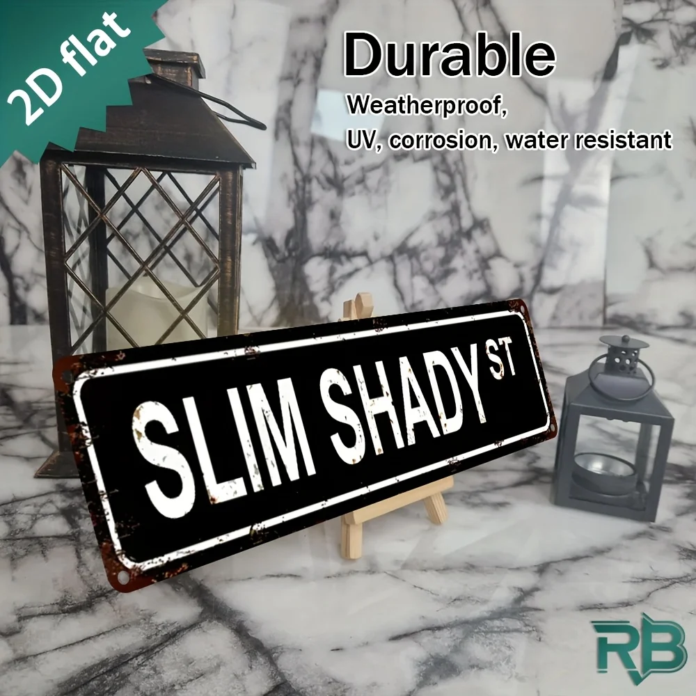 2D Flat, 1pc Vintage Slim Shady Street Sign - Resistant to Weather, UV, And Water, This Aluminum Wall Art