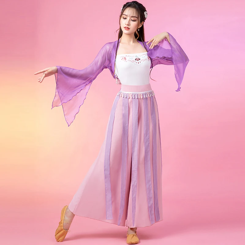 2022 New Oriental Classical Dance Clothes Chinese Style Elegant Gauze Practice Clothing Female Folk Dance Stage Costumes DQL7021