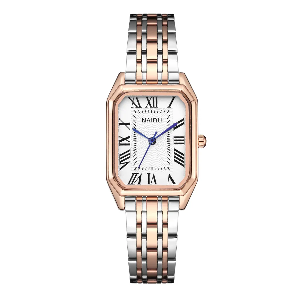 fashion rectangle dial Roman scale steel band women quartz watch