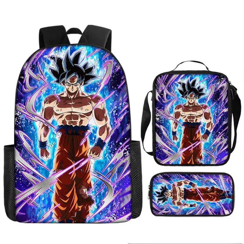 Dragon Ball Z Anime Figure Backpack Three piece set Cartoon Super Saiyan Figure Goku Student Bag Pen Case Lunch Box Bag Kid Gift