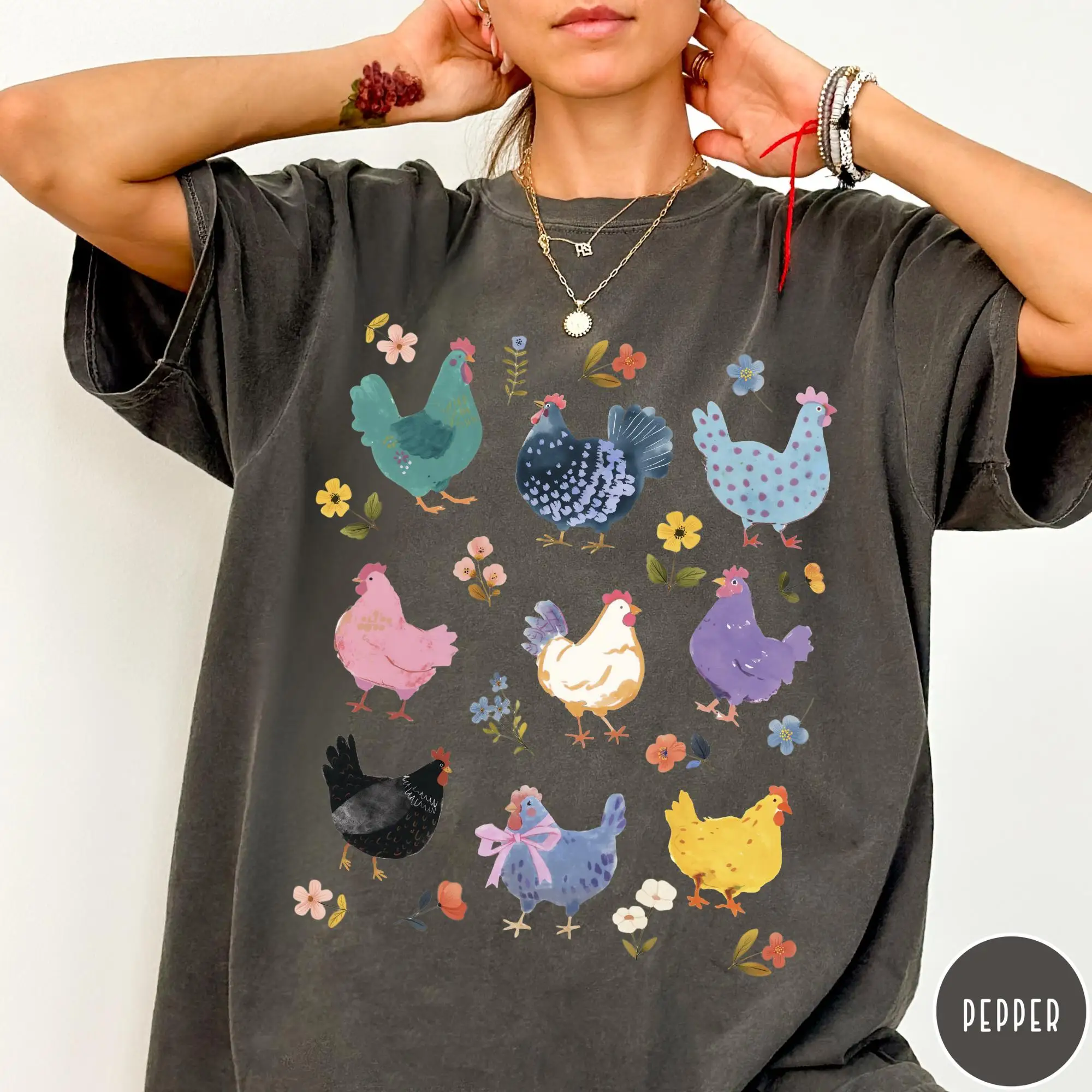 

Women's Vintage Chickens Funny Chicken T Shirt Unisex Cotton Oversized Casual Short Sleeve Suitable for All Seasons