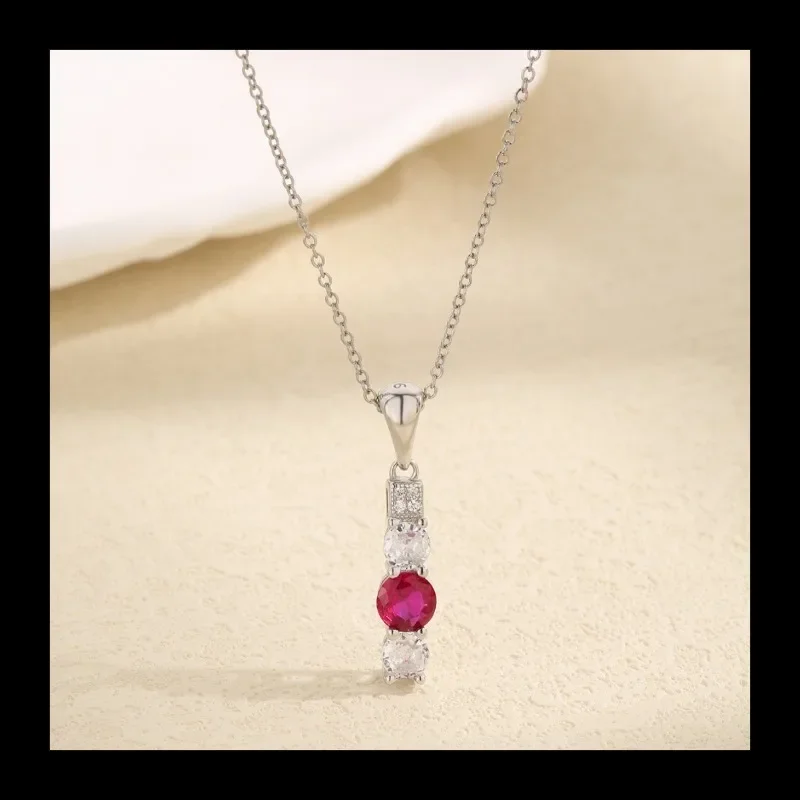 

AliExpress новая персонализированная простая форма S925, серебряный круглый кулон с красным и белым цирконом, женский нишевый дизайн