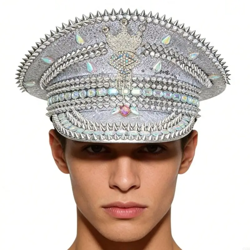 Elegant Rhinestones Sequined Captain Hat Cosplay Costume Accessories Headwear Wide Brims Top Hat For Party Celebration 6XDA