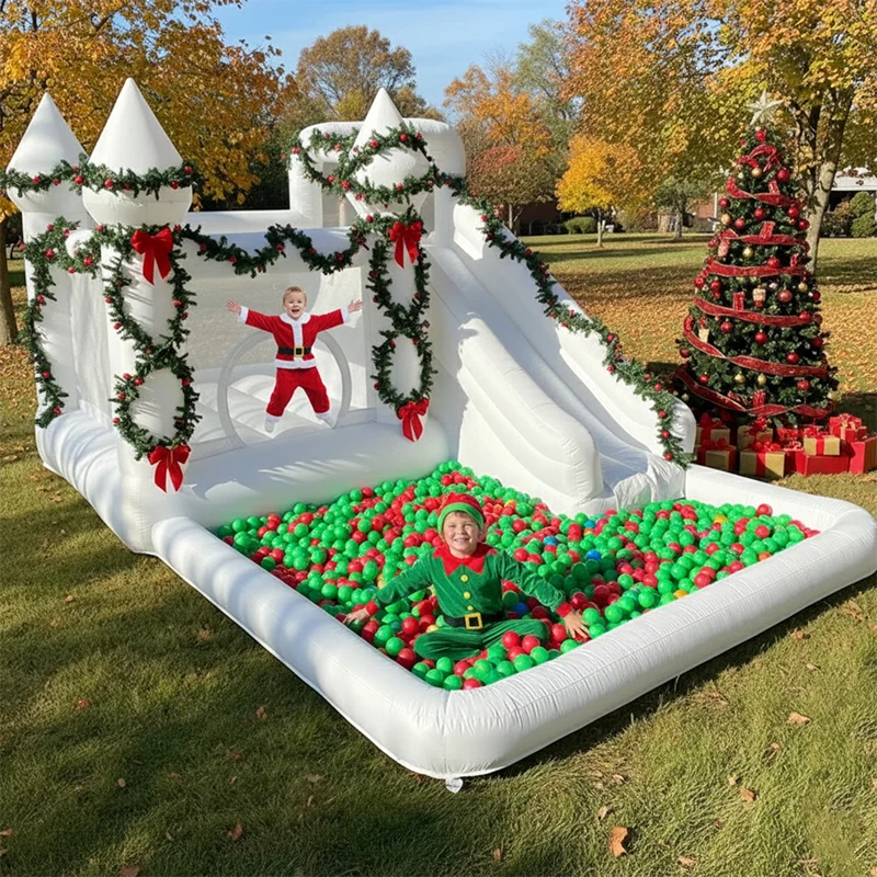 ブロワー付きのパーソナライズされた白いバウンスハウス,子供のための弾力のある城,誕生日パーティーのギフト,10x13.7x7.2ft