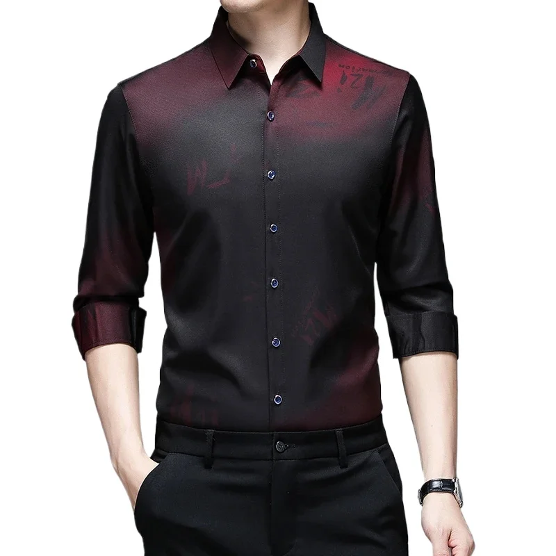 Chemise à revers imprimée décontractée à manches longues pour hommes, haut confortable sans déformable, mode printemps et automne, nouveau