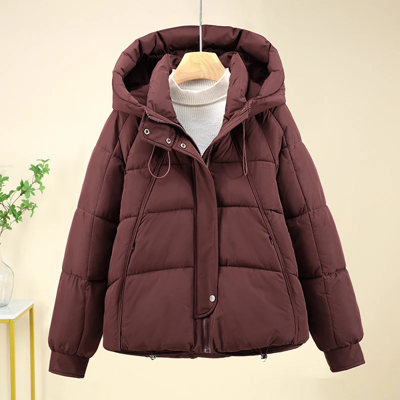 

Hooded ort down Cotton Jaet Women's Winter Thiened Warm Coat Loose Fit Commute Sle Zipper Closure Color
