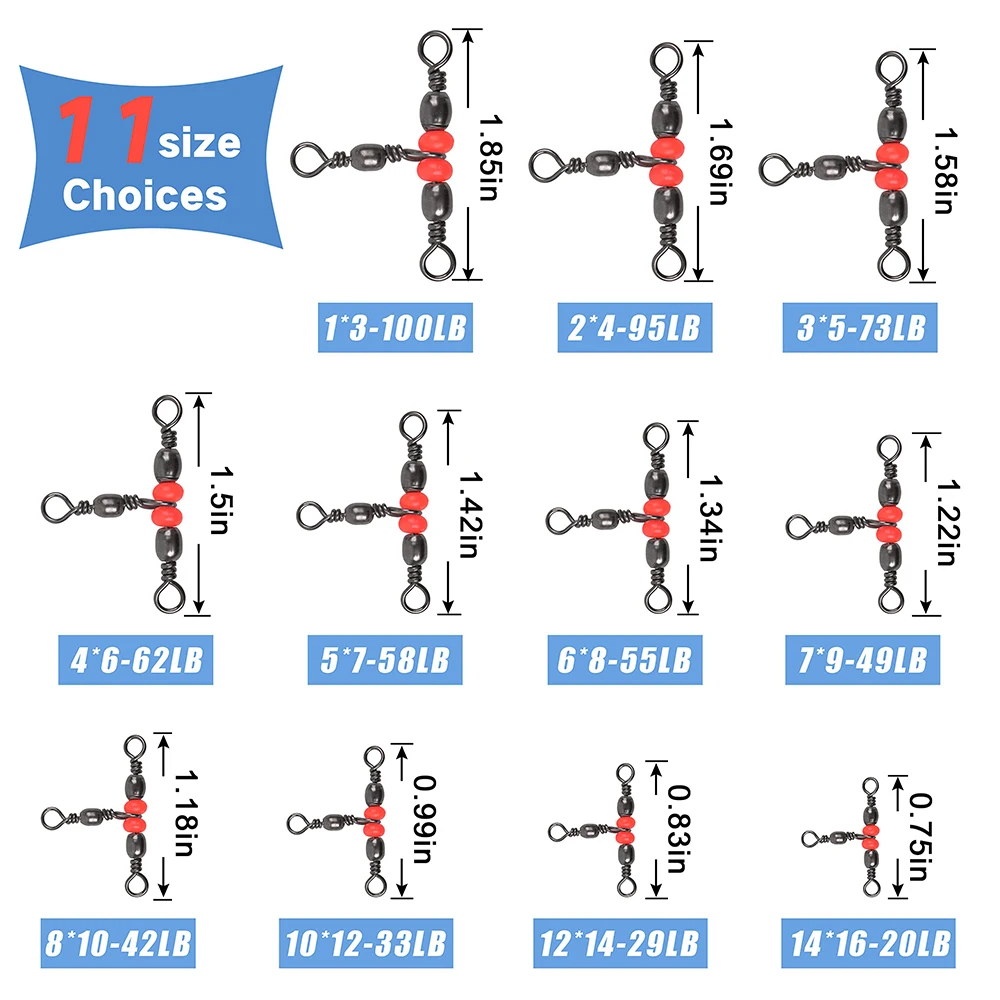 40 Uds. De barril giratorio en T de 3 vías, barril de latón, línea cruzada Triple giratoria, conector de pesca de barril de 3 vías con cuentas de pesca rojas - imagen 4