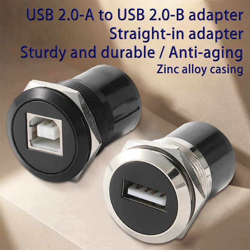 Round Metal USB 2.0 Female A to B Printer Adapter, Chassis Panel Mount C-Shape with Thread