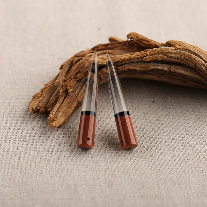 B&F Cone Quartz&Cold Sand Sun Sitare Earring Beads, Handmade Natural stones beads, Polished Stones for jewelry Making Supplies