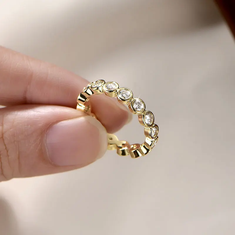 Lnkry 3 mm großer Moissanit-Ewigkeitsring mit GRA-Zertifikat für Damen, 14 Karat Gold gefüllte Ringe, exquisites Schmuckgeschenk – Detail 3