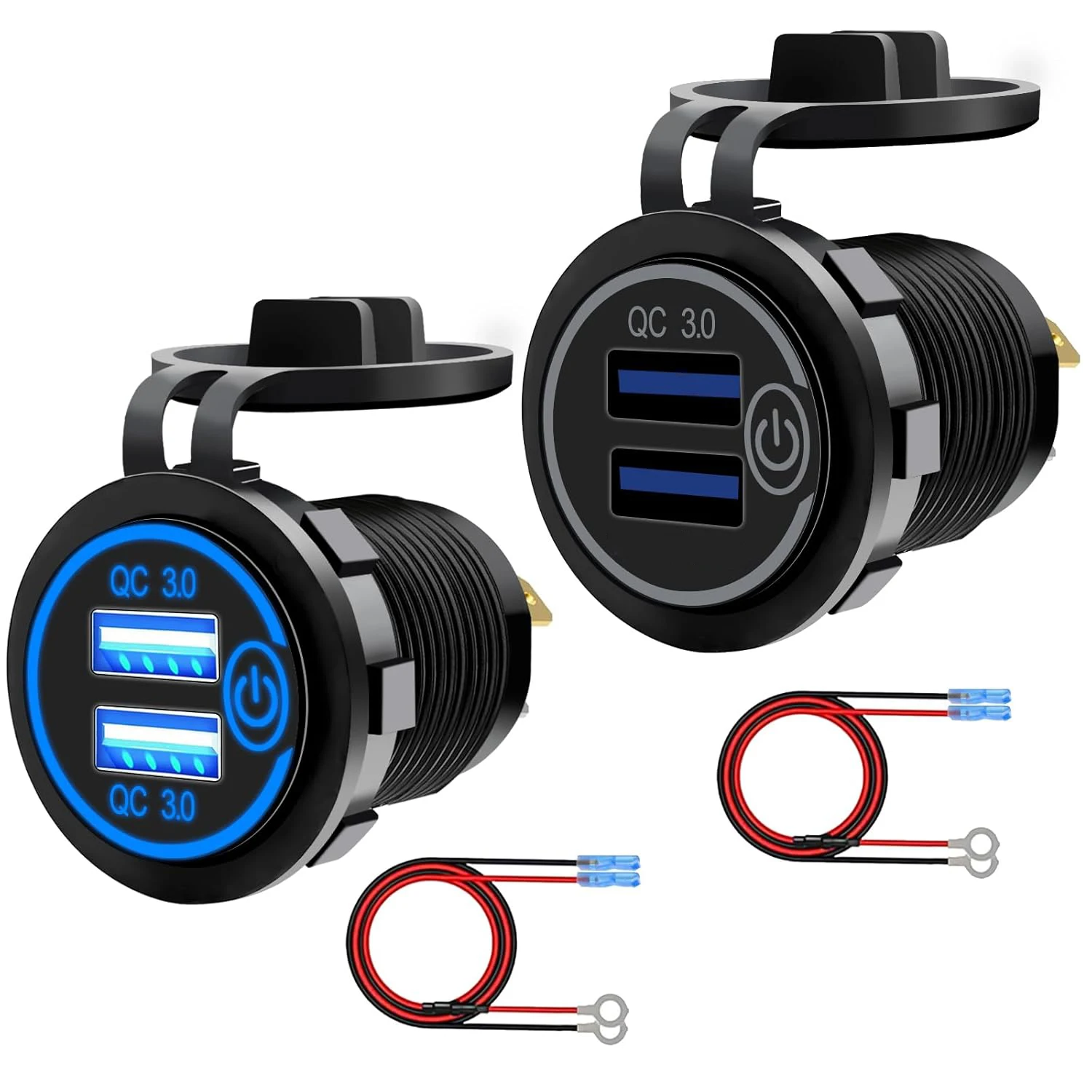 1-2Pcs 12-24v USB Outlet Quick Charge 3.0 36W Dual Port Car Fast Charger Socket with Touch Switch for Bus Boat Bus Motorcycle RV