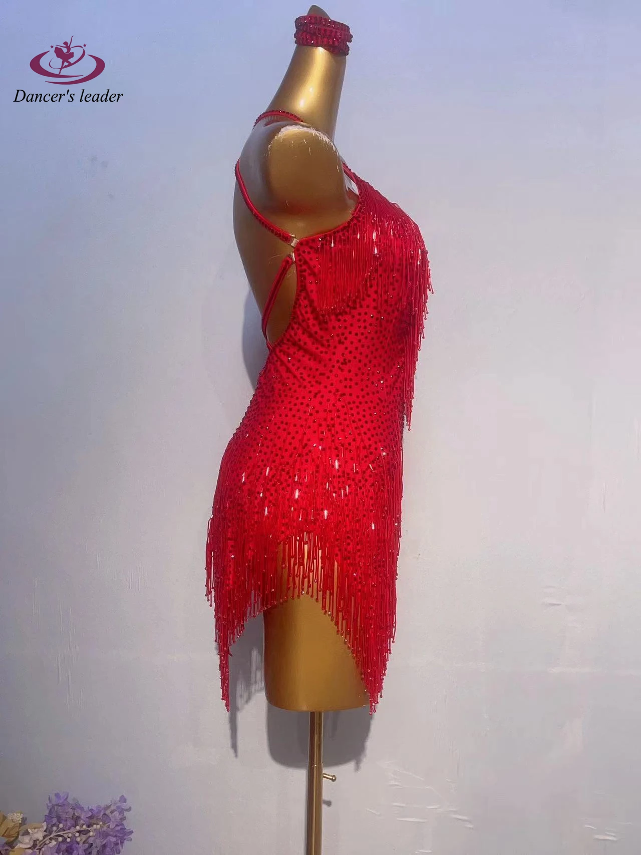 Latin Dance Dress, High-end Custom Printed Deep V-strap, Samba Rhinestone, Adult Stage Professional Clothing