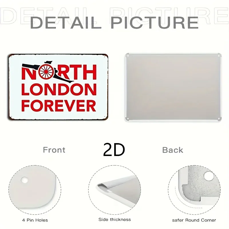 2D Flat - [2D Flat] 1pc TEAM Creativity Vintage Metal Sign- 30Cm X 20Cm - North London Forever Red & White Wall Art with Cannon