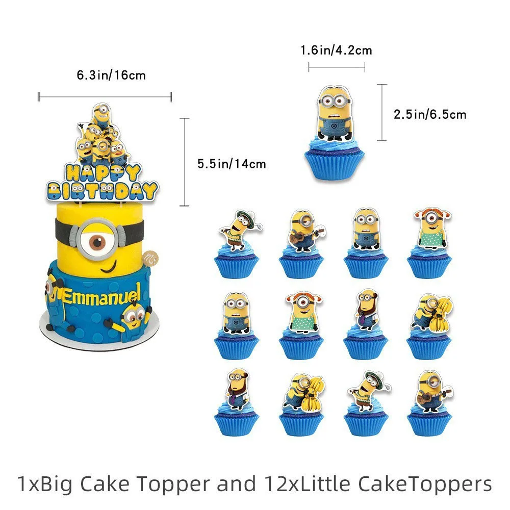 13 pezzi Minions Cake Topper Anime Kids Baby Shower Decorazione festa di compleanno Cartoon Cute Boy Girl Party Cupcake Picks Forniture