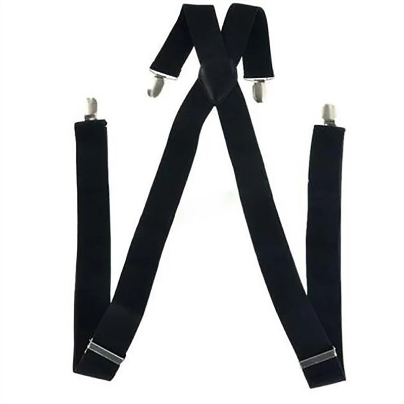 Suspender pria, lebar 35mm, elastis dapat disesuaikan, 4 klip kuat, Suspender tugas berat X belakang Pria