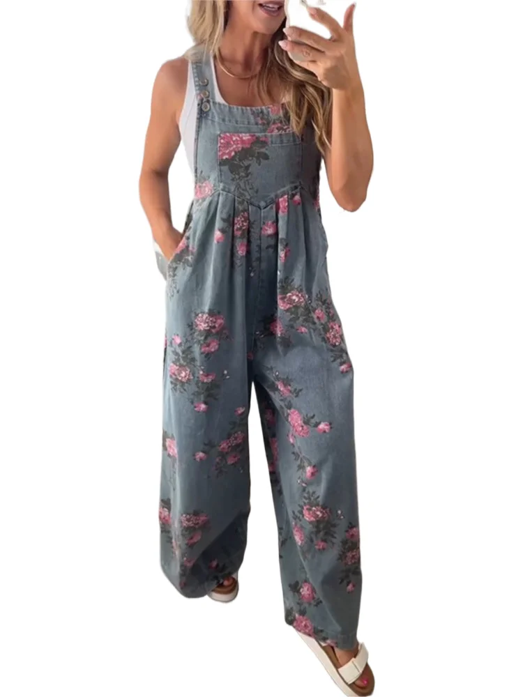 

Новый летний женский модный комбинезон с широкими бретелями и принтом для женщин, элегантный свободный вечерний праздничный повседневный комбинезон, комбинезоны
