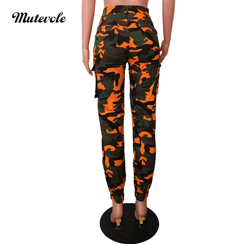 Mutevole Camouflage Cargo Pants Sweatpants Women Slim Fit Green Pencil Pants Button Pocket Jogger Trousers