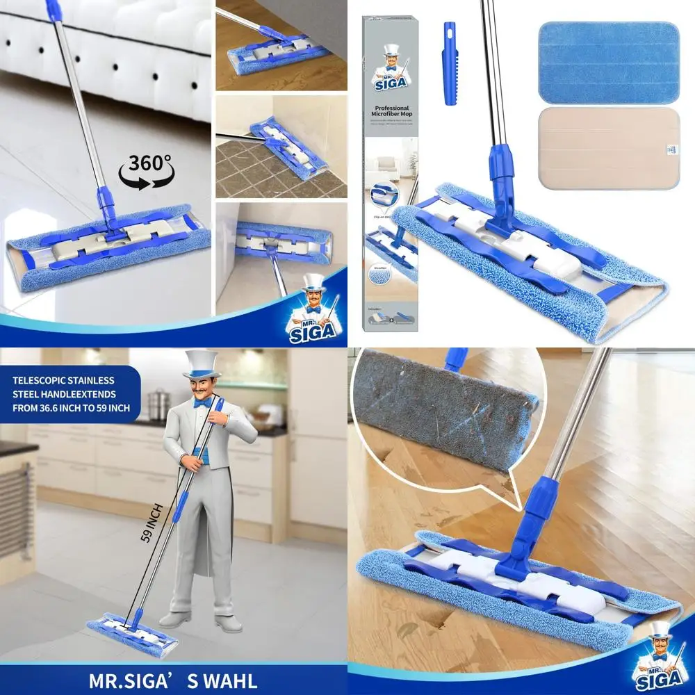 

Швабра из микрофибры для полов из твердых пород дерева, ламината и плитки с ручкой из нержавеющей стали — 3 моющиеся насадки и 1 скребок в комплекте