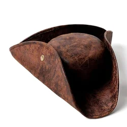 Faux Leather Pirate Hat Brown Black Colonial Style For Holiday Party Cosplay Halloween Purim Hat