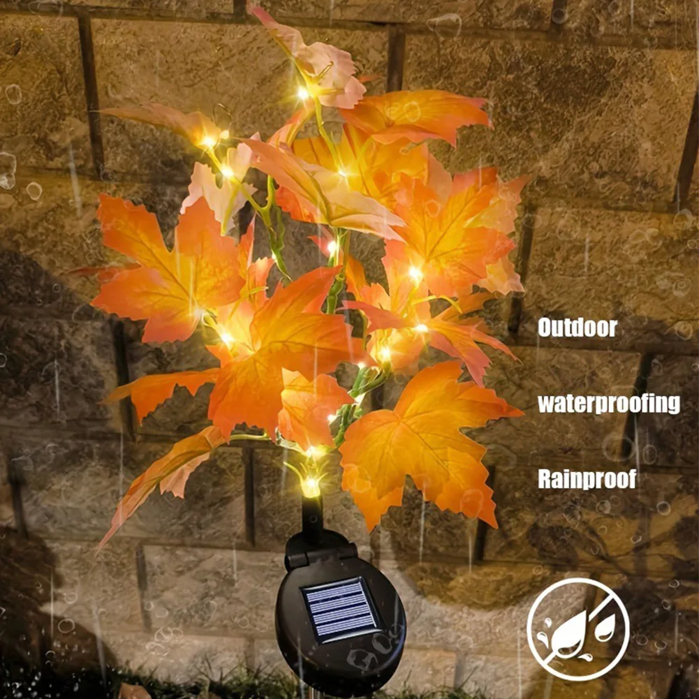 Solar Outdoor Lights with Maple Leaf Solar Fall Light Waterproof for Yard Pathway Thanksgiving Decorations