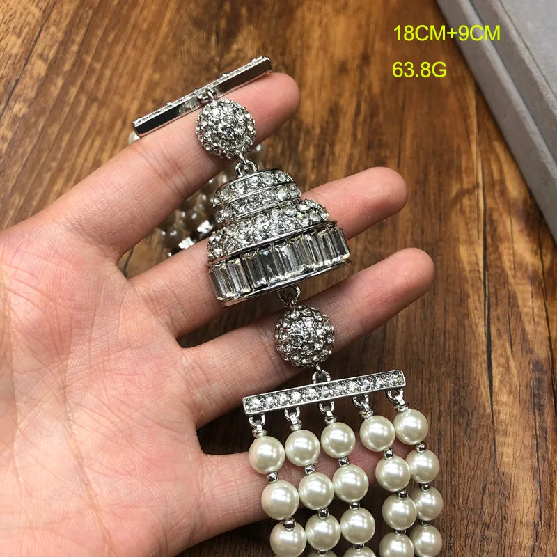 statement retro style multi-layered glass pearl bracelet three-dimensional design studded diamonds,versatile bracelet