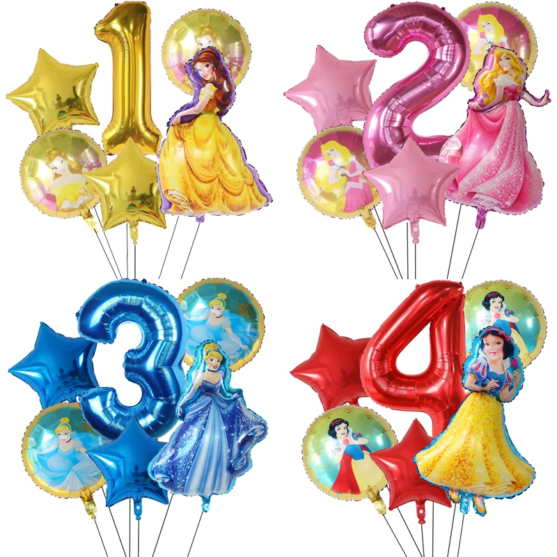 6pcs Disney Princess Balloon Bell Snow White Theme Aluminum Foil Balloon Baby Shower Girl Birthday Party Decoration Toy Globos