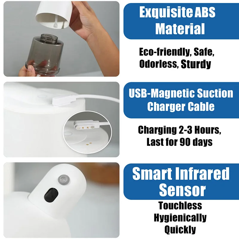 350ml Automatic Foam Gel Liquid Soap Dispenser Touchless Bathroom Smart Washing Hand Sanitizer With USB Charging Rechargeable