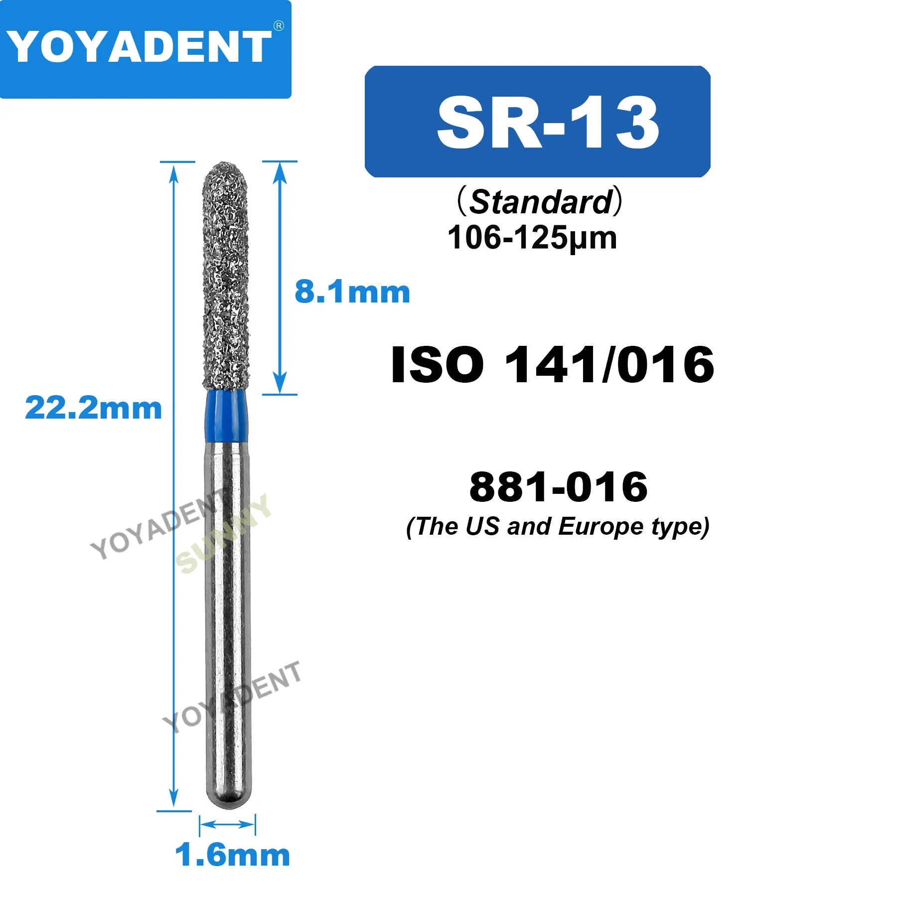 SR Type Dental Diamond Burs Tandheelkunde Boren Tandheelkundige Burs voor Hoge Snelheid Handstuk Tandarts Gereedschap Dia.1.6mm 10 stks/pak
