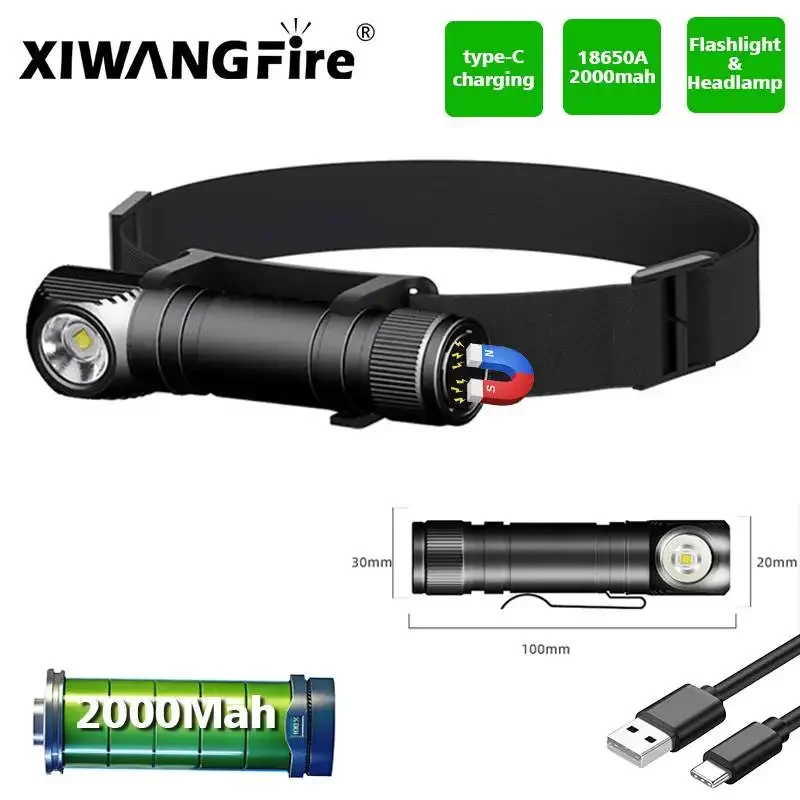 XIWANGFIRE HS50  Mini LED Headlamp USB Rechargeable 18650 Magnet Tail Cap Head Lamp 1000LM Super Bright Flashlight Headlight