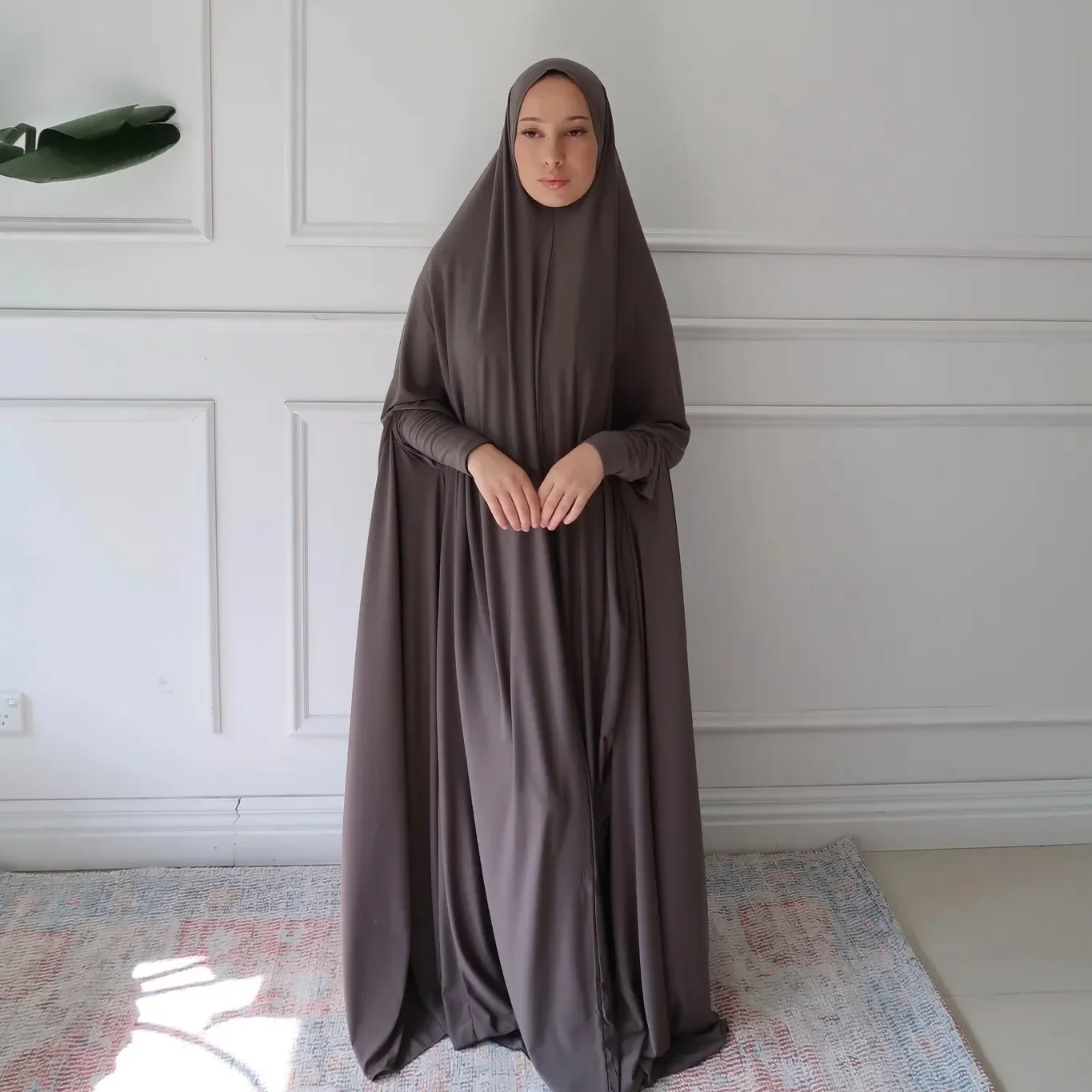 

Jilbabs for Women Prayer Dress Hooded Abaya Dubai Turkey Islamic Clothes Stretchy Muslim Overhead Long Khimar Hijab Robe Ramadan